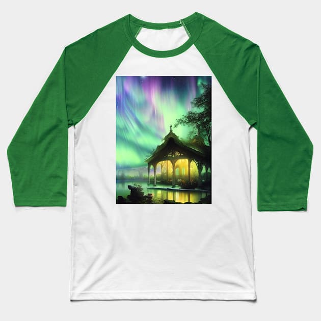 House at the Lake in the Galaxy Baseball T-Shirt by ArtStudioMoesker